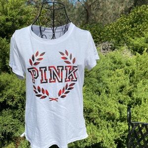 PINK Victoria's Secret White with embellished logo Short Sleeve Tee